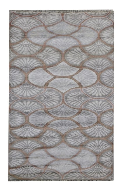 5X8 Modern Shells Silk Rug: Hand-knotted, silk pile on a cotton foundation. Dimensions: 5' x 8'1" New Origin: India Field Color: Multicolored Accent Colors: Gray, Light-Gray, Brown, Rust SKU: 71.32-08.14.20-5X8-28-AI195-K