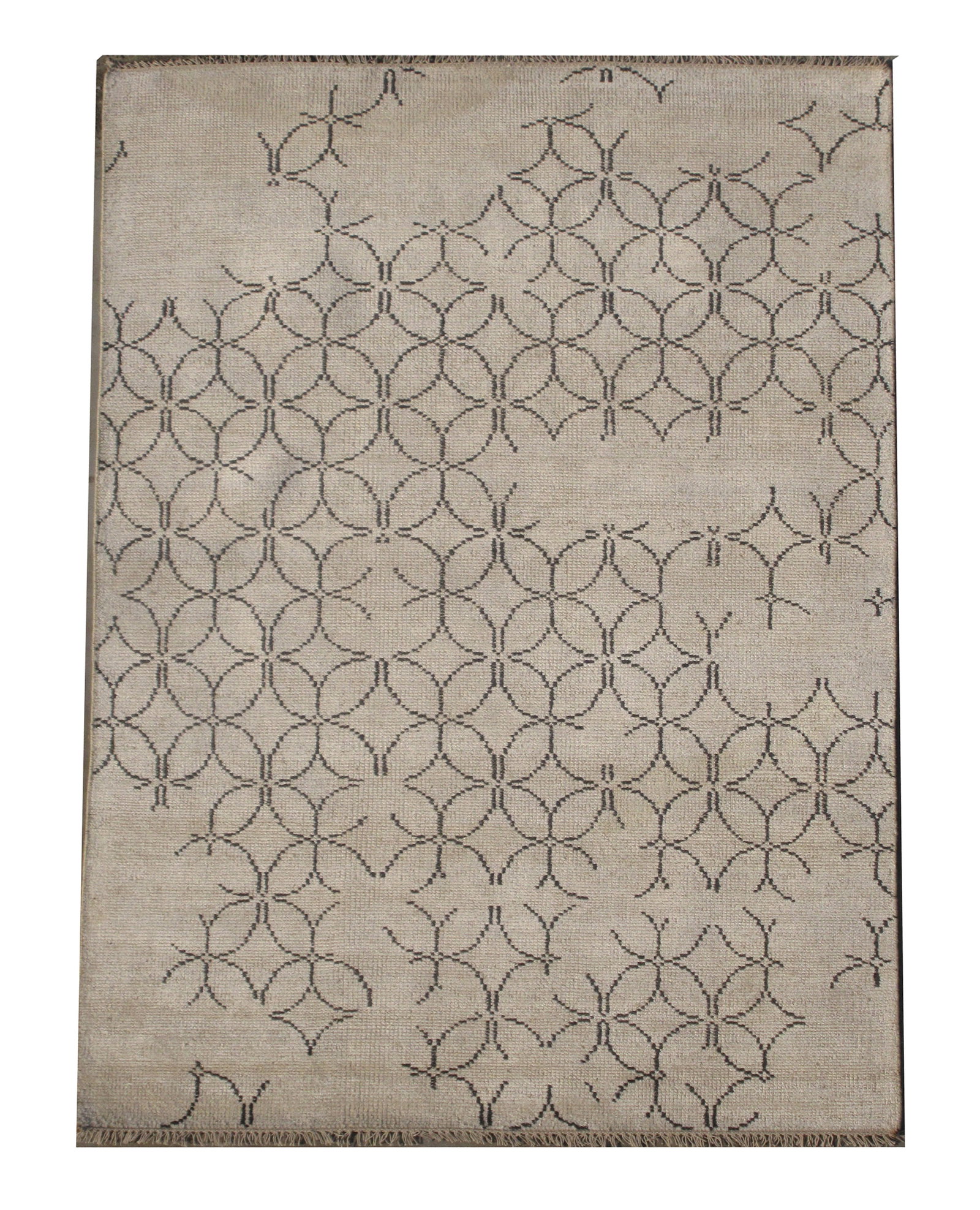 6X8 Modern Broken Design Area Rug: Hand-knotted wool pile on a cotton foundation. Dimensions: 5'6" x 8'2" Origin: India Field Color: Ivory Accent Colors: Charcoal SKU: 71.106-08.14.20-6X8-23-AJ032-MEA