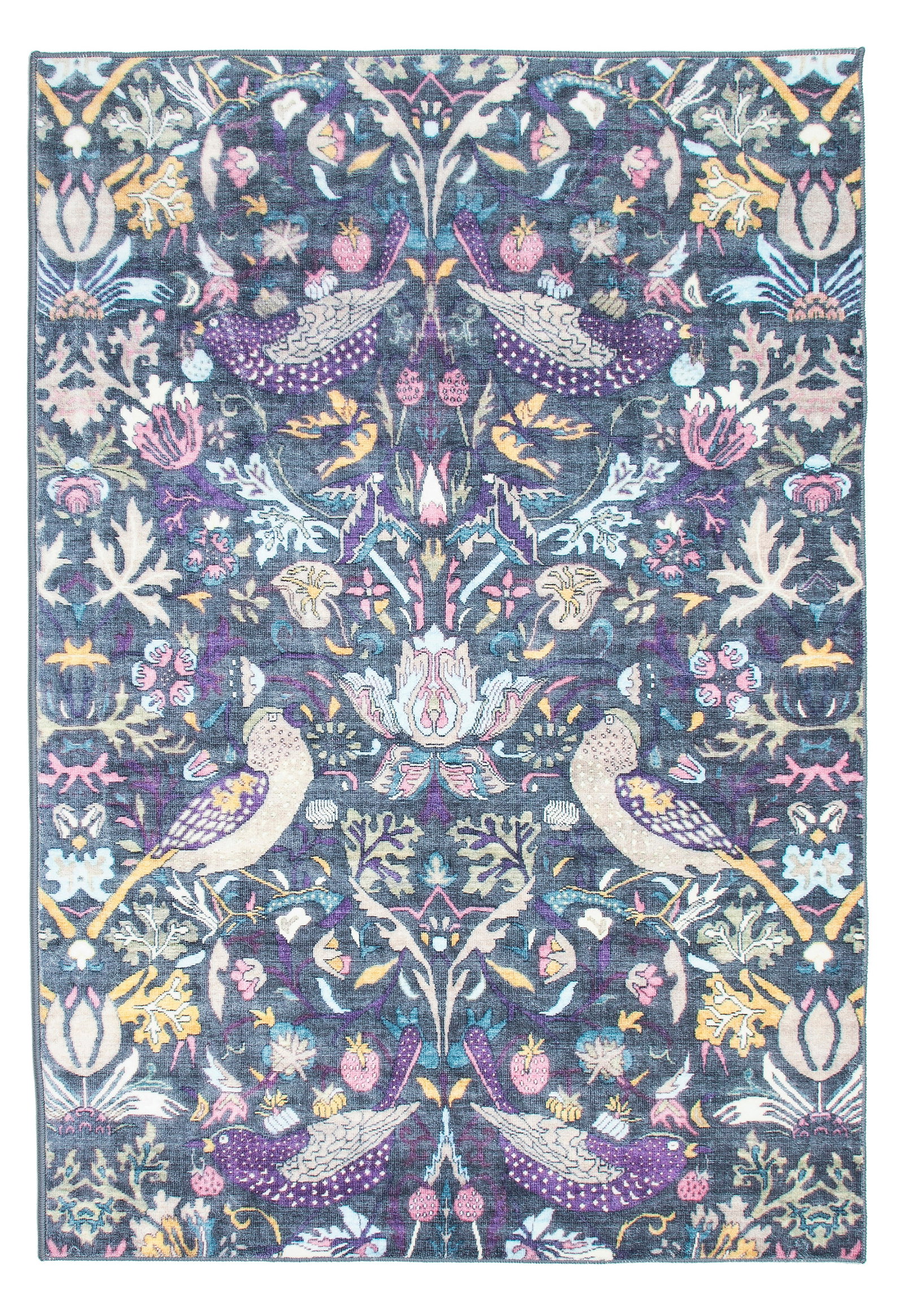 8X10 Gray Birds Premium 1/4" Pile Ultra Soft Non-Slip Padded Backing Rugs: Premium ultra soft 1/4" pile with non-slip padded backing. 8X10 New Origin: China Field Color: Gray Border Color: Gray Accent Colors: Pink, Purple, Blue, Ivory, Yellow, Tan Tufted art silk pile on a n