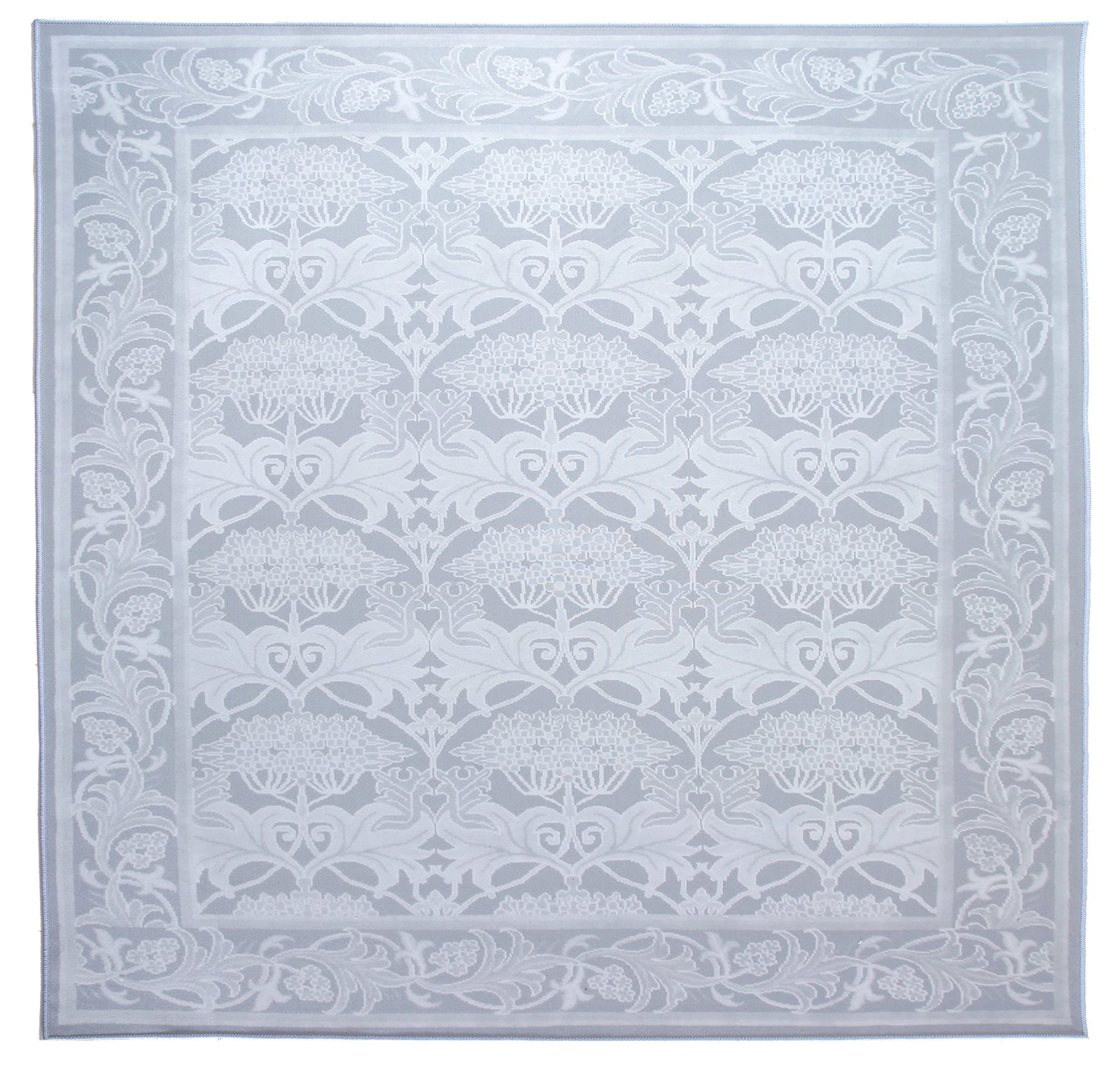 8X8 Gray Square William Morris Inspired Machine Washable Rug: Machine Washable Approximate Dimensions: 8' x 8' Origin: China Field Color: Gray Border Color: Gray Accent Colors: Light-Gray, Ivory SKU: 96.70-01.16.23-8X8-12-AN201