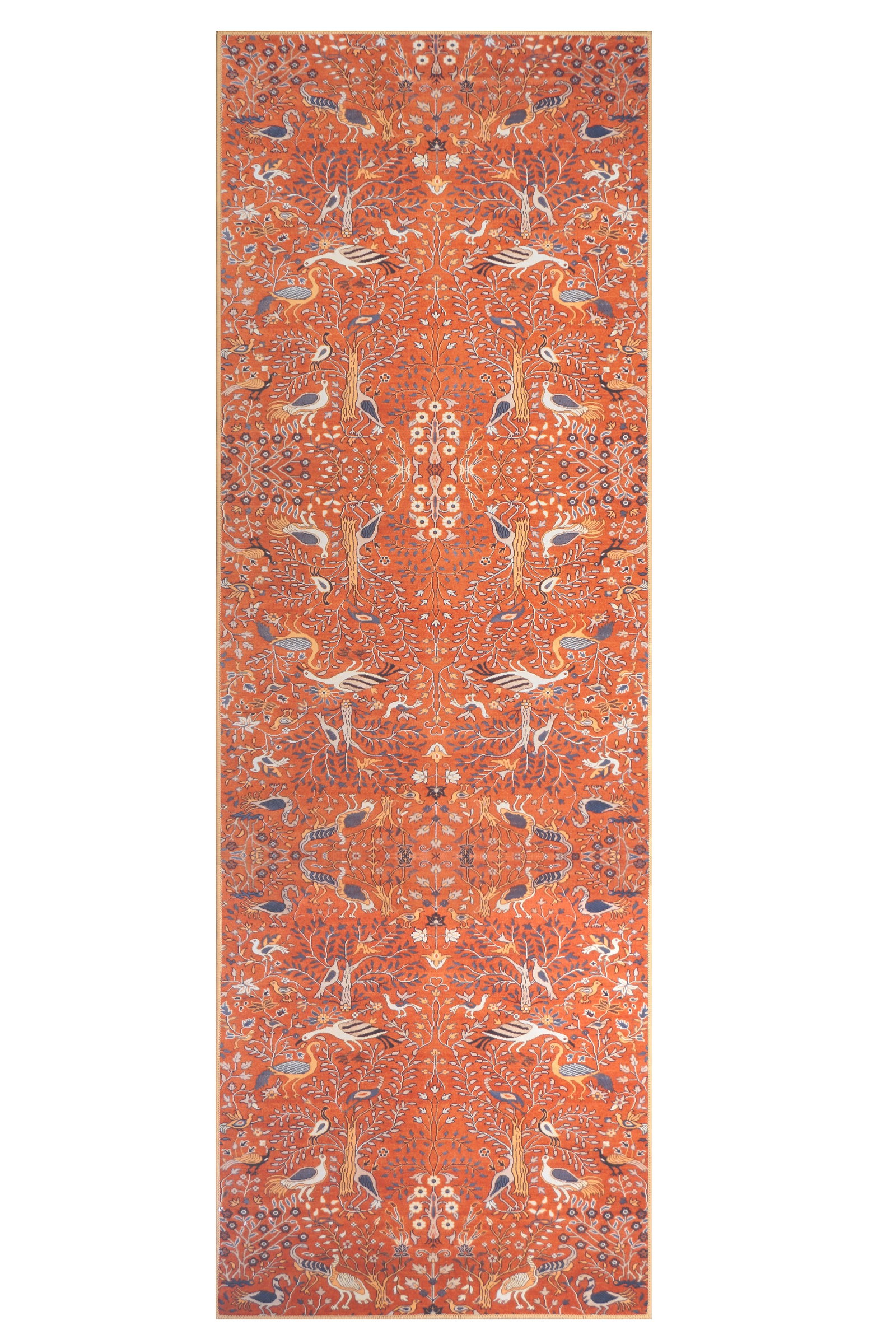 3X10 Modern Burnt-Orange Bird Design Machine Washable Runner (2'6" x 10'): Machine Washable Approximate Dimensions: 2'6" x 10' Origin: China Field Color: Rust-Red Accent Colors: Ivory, Gray, Blue SKU: 96.90-01.16.23-3X10-5-AN221