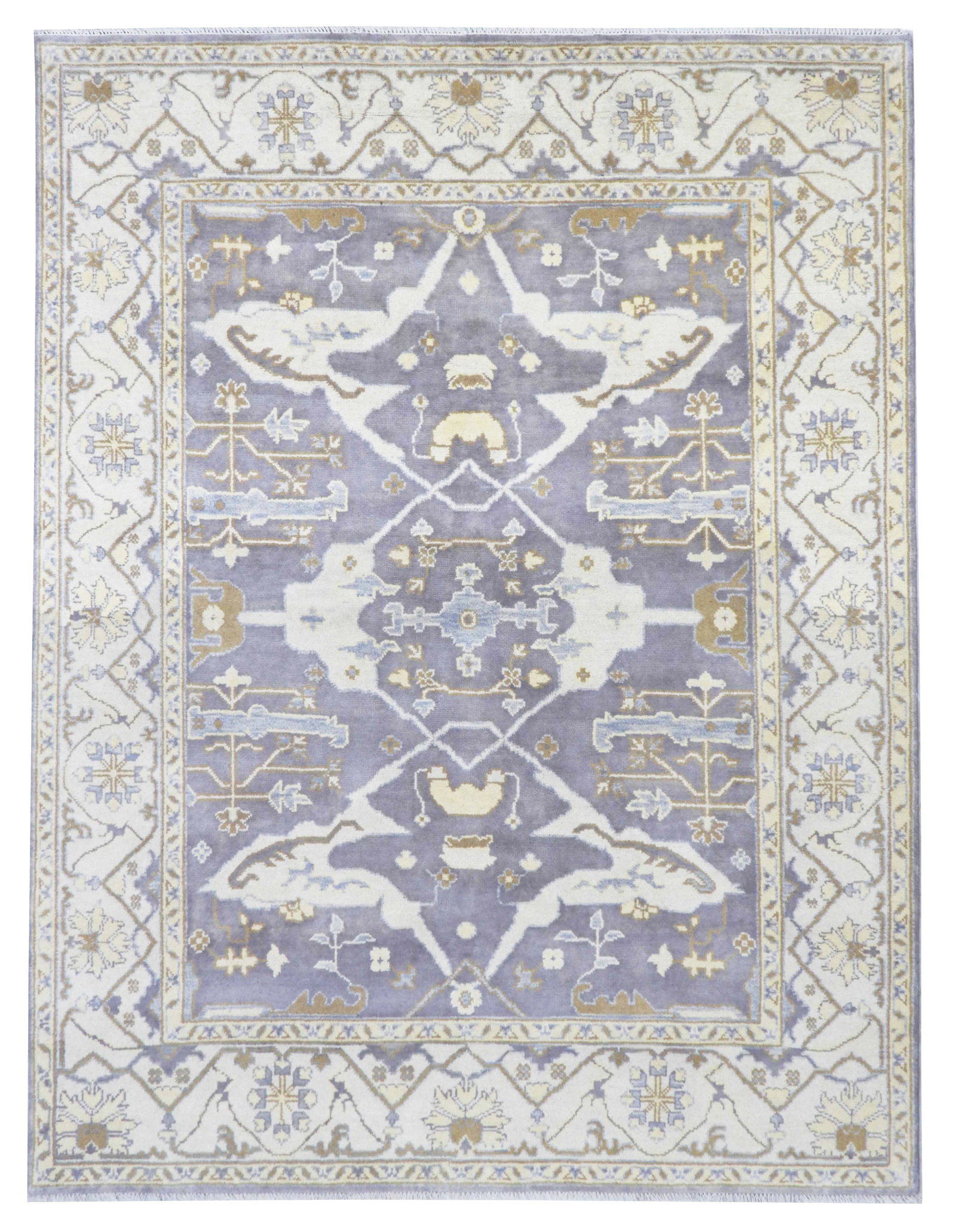 8X10 Oushak Area Rug: Hand-knotted wool pile on a cotton foundation. Dimensions: 8'1" x 10'2" Origin: India Field Color: Gray Border Color: Ivory SKU: 78.09-03.12.21-8X10-52-AK019-EAM