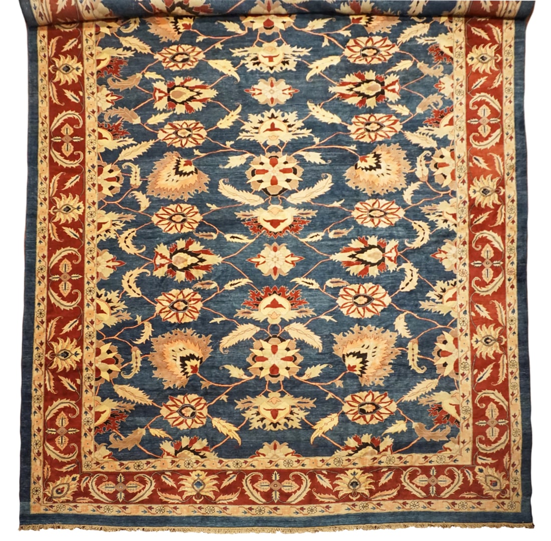 14X24 Oversized Vintage Sultanabad with Abrash, circa 1970: Hand-knotted, abrash wool pile on a cotton foundation. Circa 1970 Dimensions: 14'5" x 24'5" Origin: Iran Condition: Excellent Field Color: Navy-Blue Border Color: Rust Accent Colors: Beige, Light-Brow