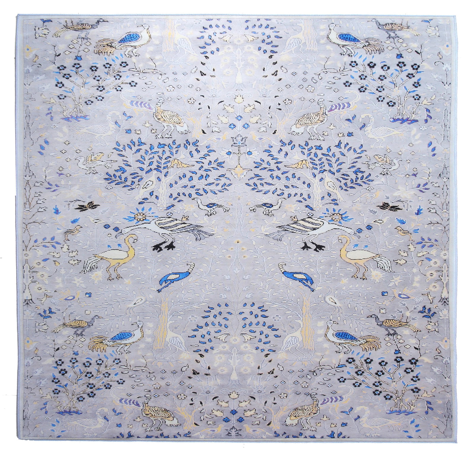 8X8 Square Modern Gray Bird Design Machine Washable Area Rug: Machine Washable Approximate Dimensions: 8' x 8' Origin: China Field Color: Pale-Gray Border Color: Pale-Gray Accent Colors: Light-Blue, Blue, Charcoal, Beige SKU: 96.28-01.16.23-8X8-12-AN159