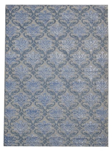 5X8 Modern Wool & Silk High-Low Rug: Hand-knotted wool and silk pile on a cotton foundation. Dimensions: 5'2" x 7'11" Origin: India Field Color: Multicolored Accent Colors: Blue, Dusty-Blue, Ivory SKU: 71.37-08.14.20-5X8-18-AI200