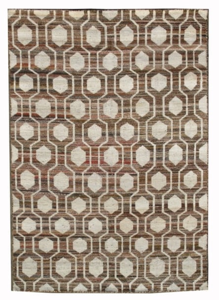 5X8 Modern Hand-Knotted Silk Area Rug: Hand-knotted silk pile on a cotton foundation. Dimensions: 5'4" x 7'7" Origin: India Field Color: Multicolored Accent Colors: Ivory SKU: 80.07-03.24.21-5X8-26-AK046-EAM