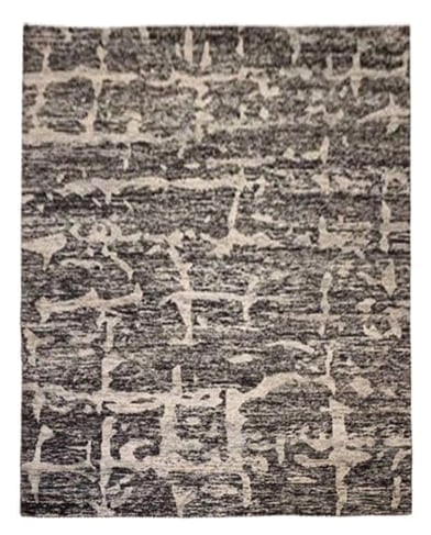 8X10 Modern Bamboo Silk: Hand-knotted bamboo silk pile on a cotton foundation. Dimensions: 8'1" x 9'9" Origin: India Field Color: Black Accent Color: Ivory, Gray SKU: 38.15370-6.10.15-8X10-64-J164-FEAT