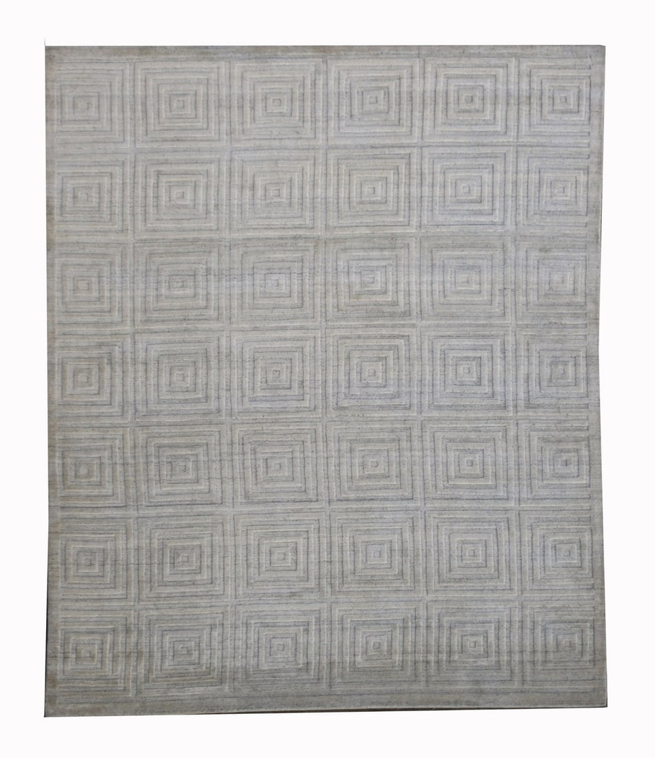 8X10 Ivory Silk Modern Handmade Area Rug: Handmade silk pile on a cotton foundation. Origin: India Field Color: Ivory SKU: 80.155-03.24.21-8X12-58-AL059-EAM