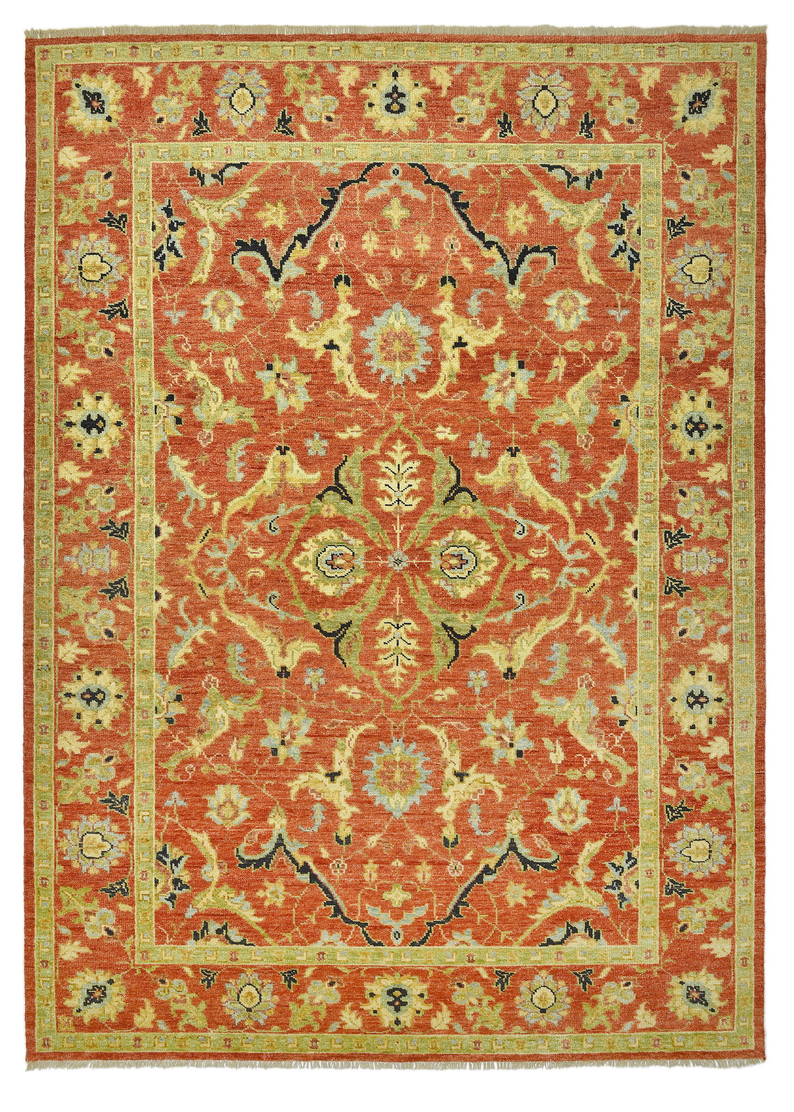 12X15 Heriz Hand-Knotted Wool Area Rug: 12X15 Hand-knotted wool pile on a cotton foundation. Origin: India New Field Color: Rust Border Color: Rust SKU: 104.03-12.05.23-12X15-AP181