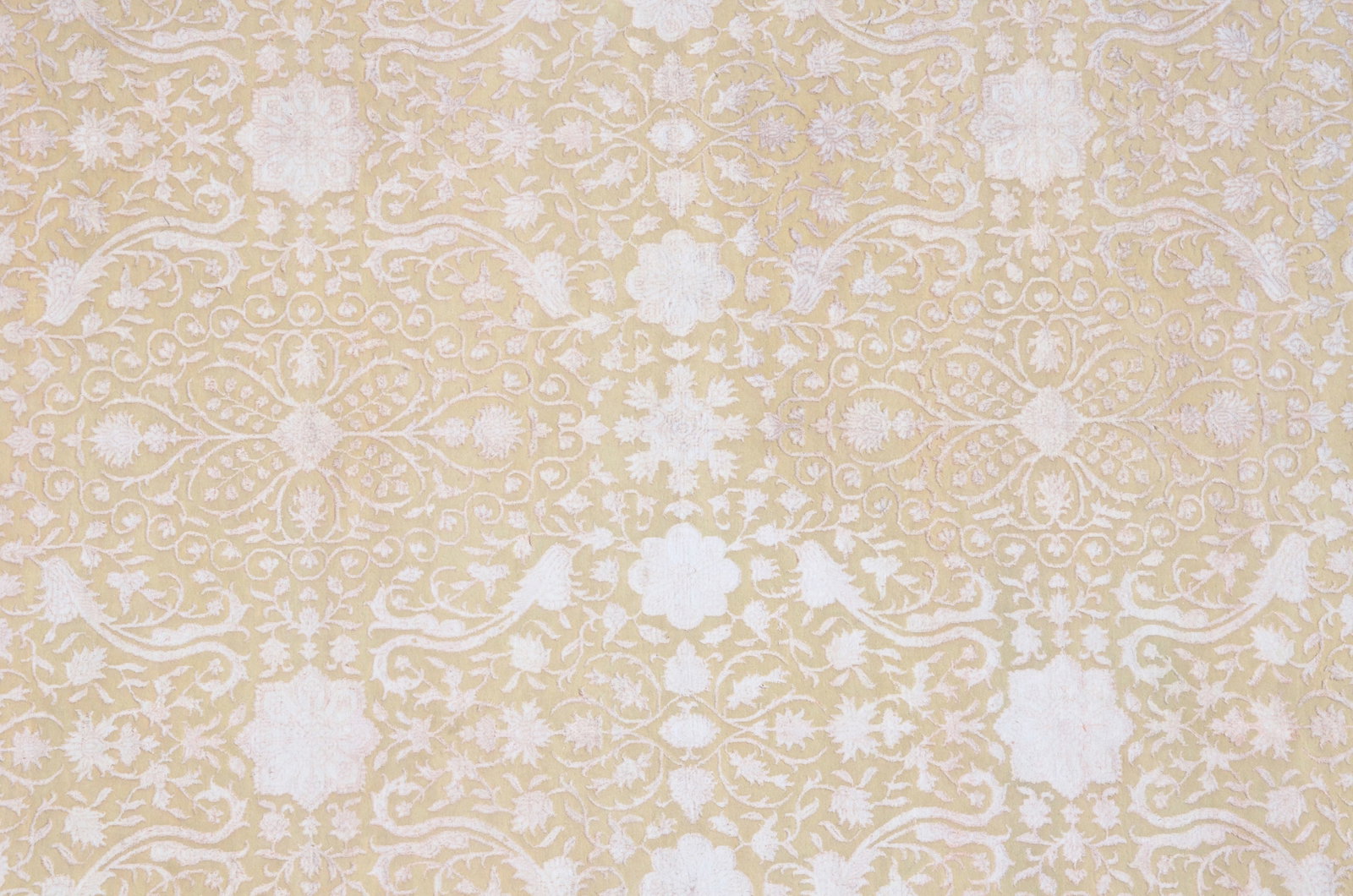 12X18 Fine Modern Persian High-Low Wool & Silk Area Rug: Hand-knotted wool & silk pile on a cotton foundation. Dimensions: 11'10" x 17'7" Origin: India Field Color: Beige Border Color: Beige Accent Color: Ivory SKU: 82.02-05.25.21-12X18-AL036-EAM