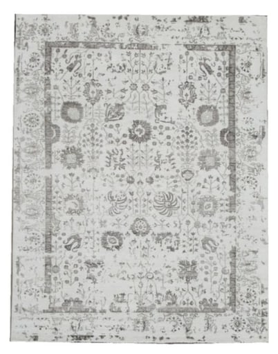 10X14 Modern Fine Wool & Silk Broken Design: Hand-knotted wool & silk pile on a cotton foundation. Dimensions: 10'1" x 14'3" Origin: India Field Color: Silver Border Color: Silver Accent Colors: Charcoal SKU: 84.58-08.13.21-10X14-94-AL149-EAMT