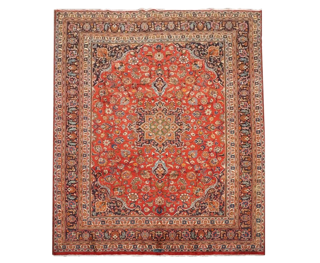 10X13 Signed Red Persian Mashad Rug, circa 1940 (1 of 5)