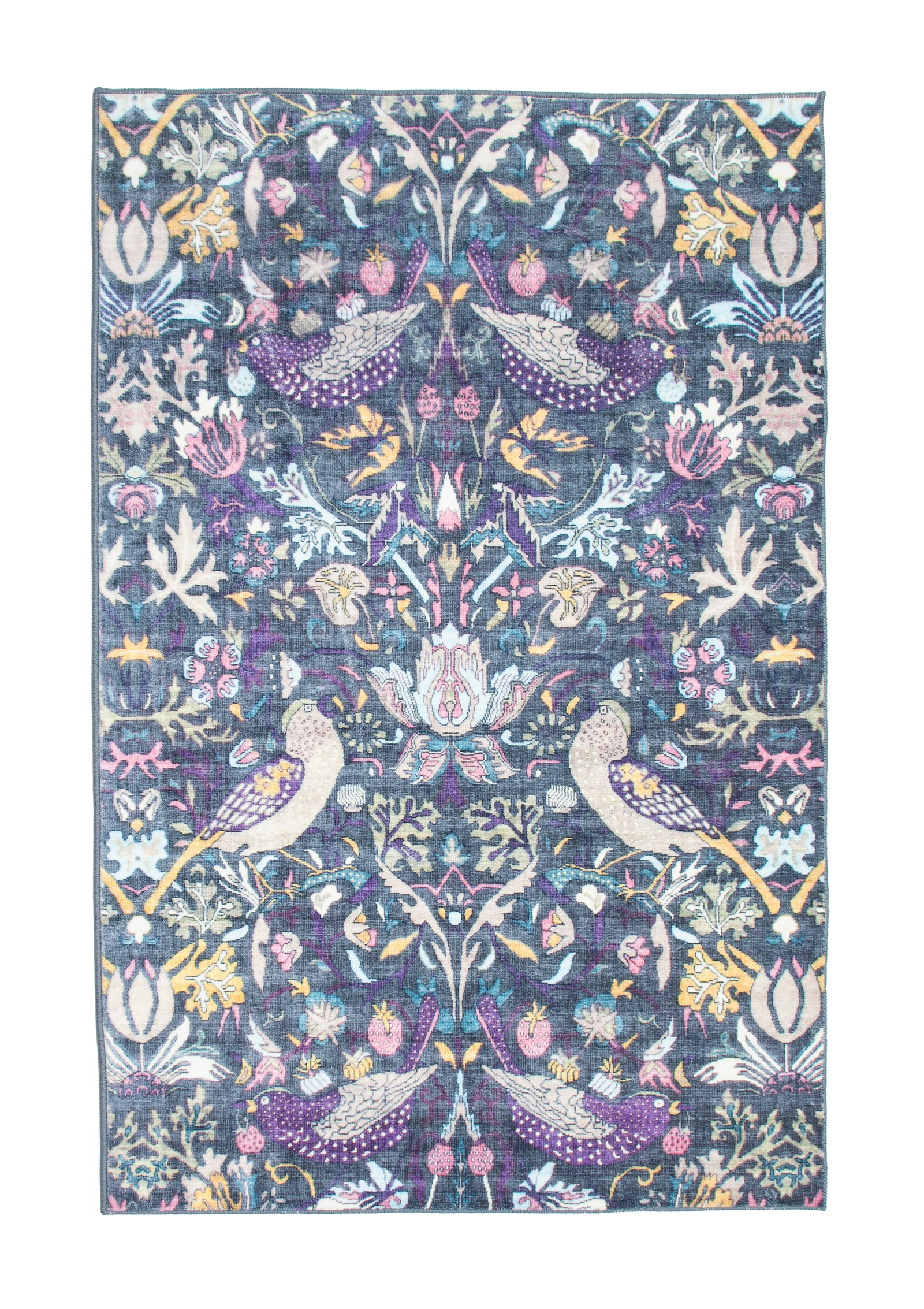3X5 Gray Birds Premium 1/4" Pile Ultra Soft Non-Slip Padded Backing Rugs: Premium ultra soft 1/4" pile with non-slip padded backing. 3X5 New Origin: China Field Color: Gray Border Color: Gray Accent Colors: Pink, Purple, Blue, Ivory, Yellow, Tan Tufted art silk pile on a no