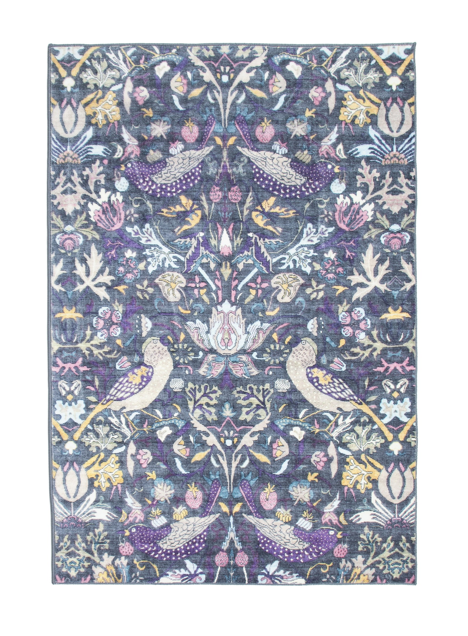 4X6 Gray Birds Premium 1/4" Pile Ultra Soft Non-Slip Padded Backing Rugs: Premium ultra soft 1/4" pile with non-slip padded backing. 4X6 New Origin: China Field Color: Gray Border Color: Gray Accent Colors: Pink, Purple, Blue, Ivory, Yellow, Tan Tufted art silk pile on a no