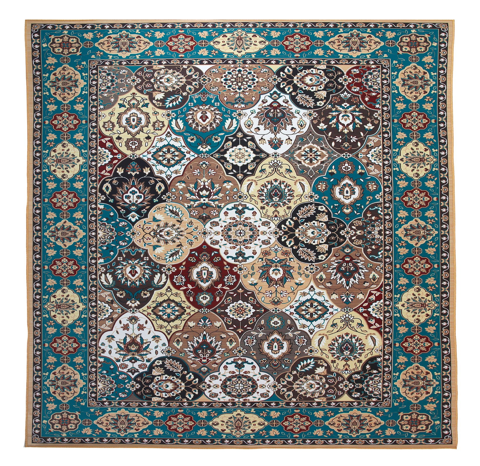 8X8 Square Machine Washable Area Rug Carpet: Machine Washable Approximate Dimensions: 8' x 8' Origin: China Field Color: Multicolored Border Color: Green Accent Colors: Beige, Tan, Ivory, Brown SKU: 96.04-01.16.23-8X8-12-AN135