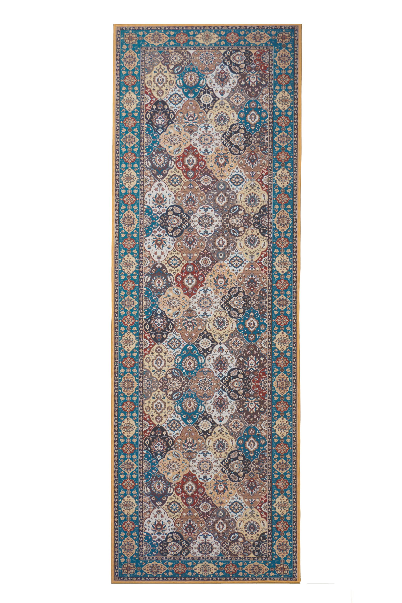 3X8 Machine Washable Area Rug Runner (2'6" x 8'): Machine Washable Approximate Dimensions: 2'6" x 8' Origin: China Field Color: Multicolored Border Color: Green Accent Colors: Beige, Tan, Ivory, Brown SKU: 96.05-01.16.23-3X8-4-AN136