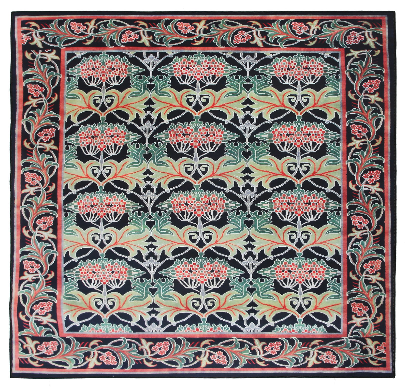 8X8 Square Black William Morris Inspired Machine Washable Rug: Machine Washable Approximate Dimensions: 8' x 8' Origin: China Field Color: Black Border Color: Black Accent Colors: Green, Red, Orange, Gray SKU: 96.52-01.16.23-8X8-12-AN183