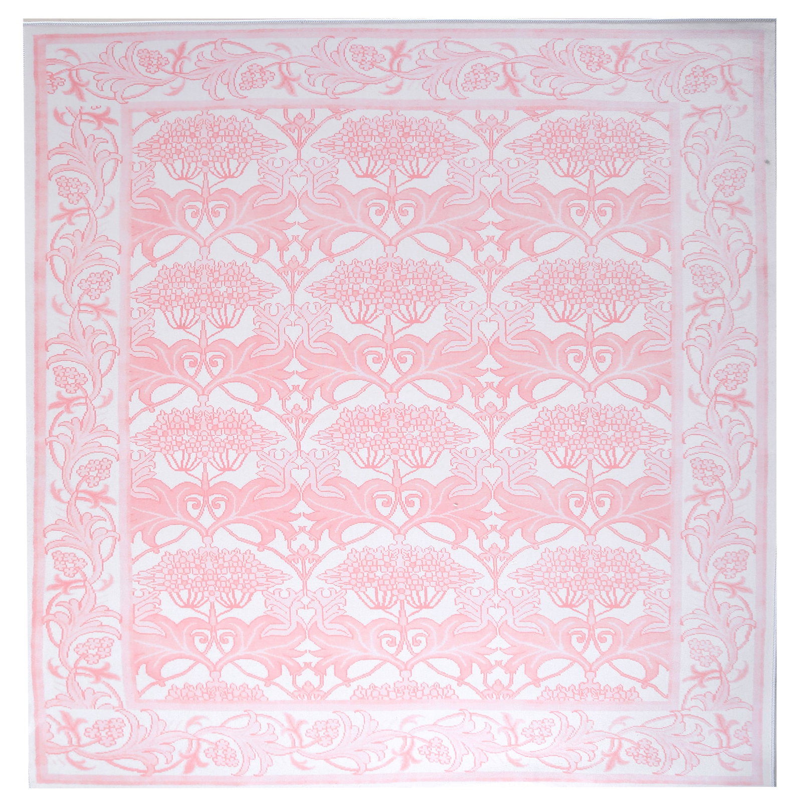 8X8 Pink Square William Morris Inspired Machine Washable Rug: Machine Washable Approximate Dimensions: 8' x 8' Origin: China Field Color: Ivory Border Color: Ivory Accent Colors: Pink SKU: 96.76-01.16.23-8X8-12-AN207