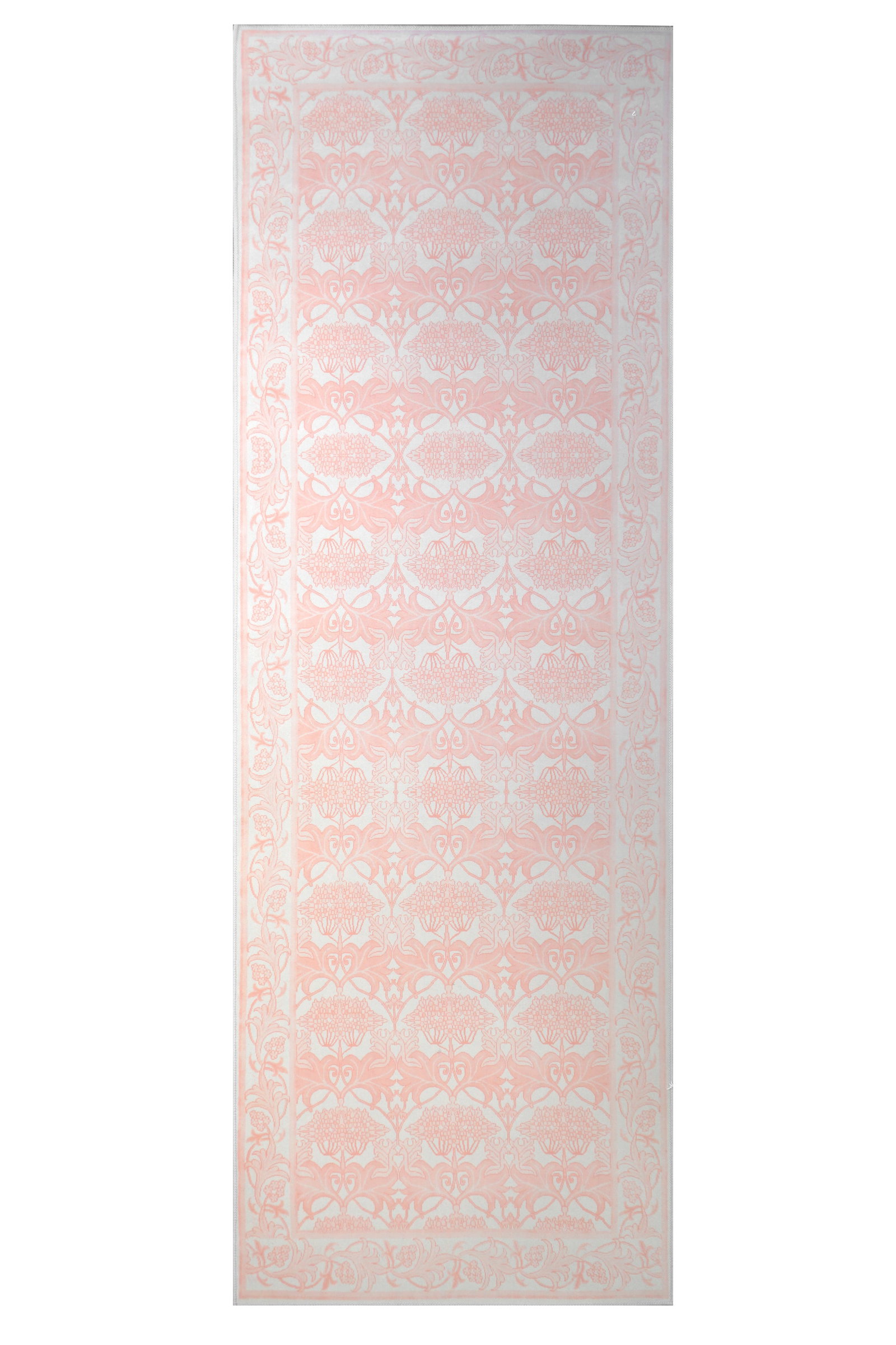 3X10 Pink William Morris Inspired Machine Washable Rug (2'6" x 10'): Machine Washable Approximate Dimensions: 2'6" x 10' Origin: China Field Color: Ivory Border Color: Ivory Accent Colors: Pink SKU: 96.78-01.16.23-3X10-5-AN209