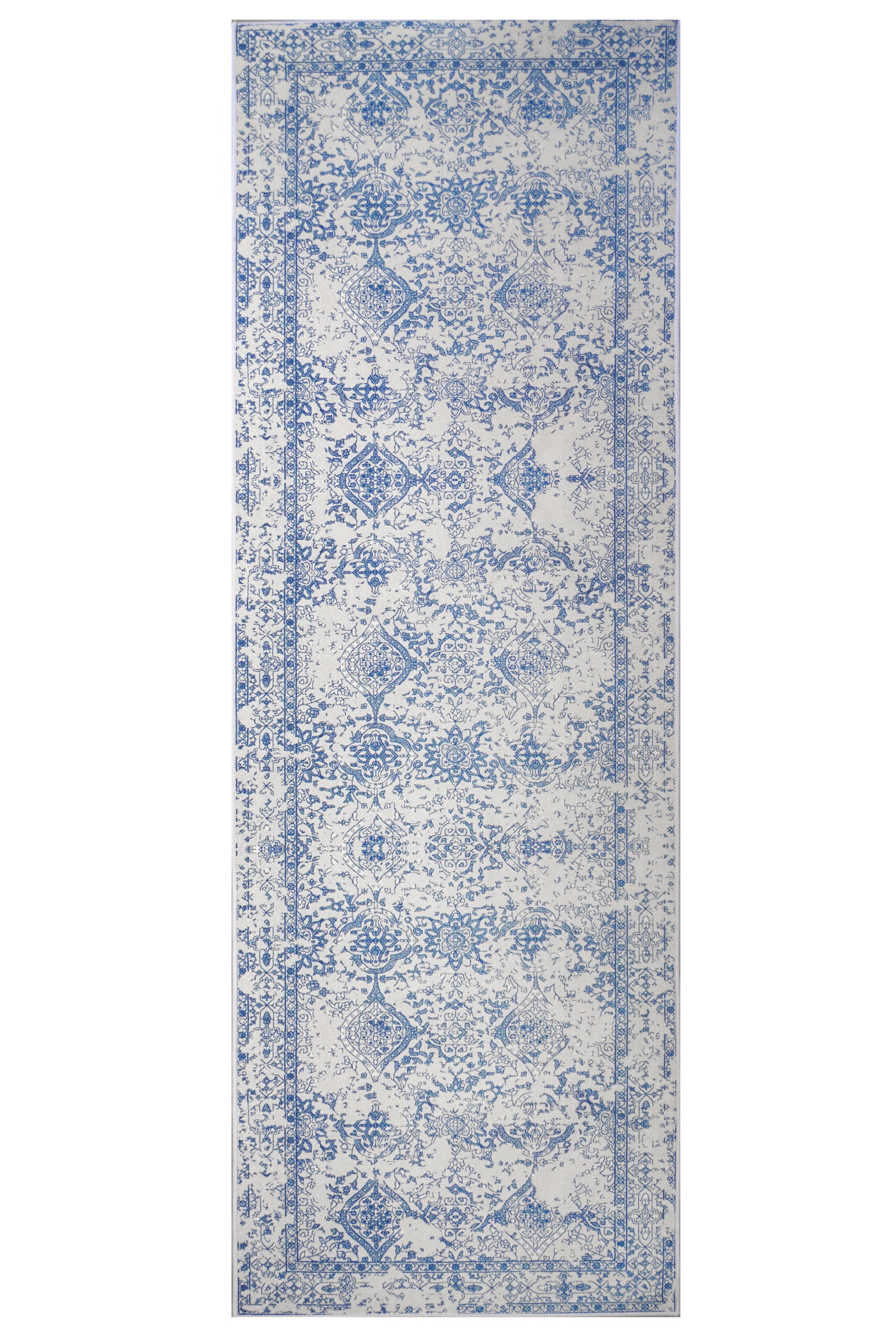 3X10 Modern Broken Design Machine Washable Rug (2'6" x 10'): Machine Washable Approximate Dimensions: 2'6" x 10' Origin: China Field Color: Ivory Border Color: Ivory Accent Colors: Blue SKU: 96.84-01.16.23-3X10-5-AN215