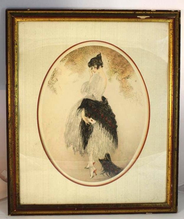 Louis Icart Lithograph La Lettre Portrait: A nice antique Early 1900s lithograph by Louis Icart titled La Lettre. Of a young girl holding a letter. It is made and signed by the Morris & Bendien company in NY. Comes double matted and framed art