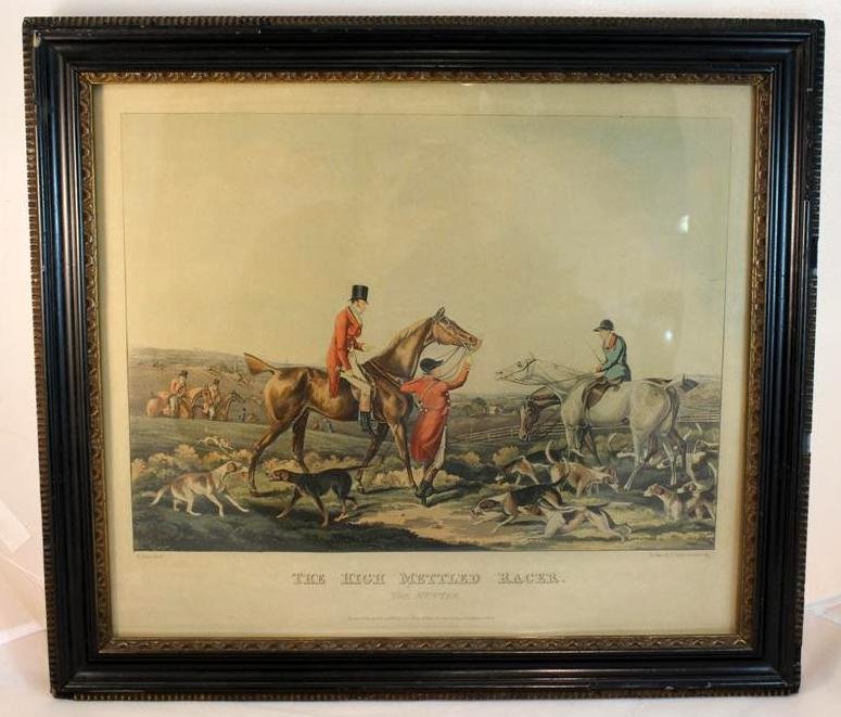 Henry Alken 1821 TheHigh Mettled Racer The Hunter: beautiful antique hand colored aquatint lithograph. Made by Henry Alken and signed in the lower left corner. Printed by S&J Fuller sporting company Circa 1821. Dated in lower middle. One of 6 titled "