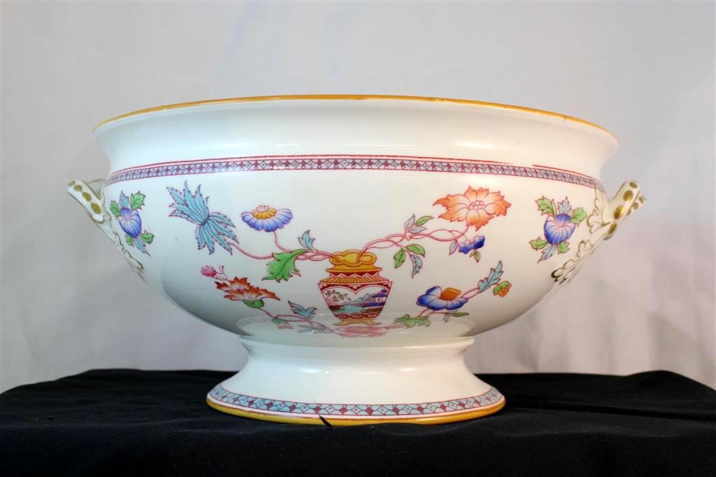 Brownfield Staffordshire Ironestone Oriental Fruit : A beautiful Japanesque or Chinese Oriental motif open footed or raised fruit bowl. Made Circa 1880's by the famous Brownfield & Son company in Staffordshire. Made of beautiful ironstone. It is decorat