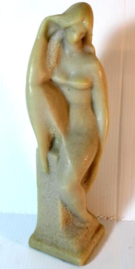 Vincent Glinsky Russian Nude Woman Sculpture The R: Beautiful Vintage Vincent Glinsky 1895-1975 Russian artist sculpture. "The River" A Nude Woman Seated with one leg up. Signed V. Glinsky. Made of Marblestone a Resin Epoxy material cast. Measures 13"
