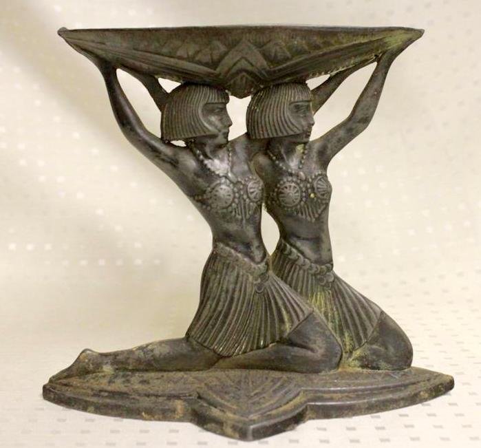 1920's Vantines French Art Deco Figural Dancers Incense: Beautiful Antique 1920's-1930's Art Deco era French incense burner holder. Made by the Vantines company in France. Shape numbered on the bottom #1286. In the form of two beautiful Deco female dancers 