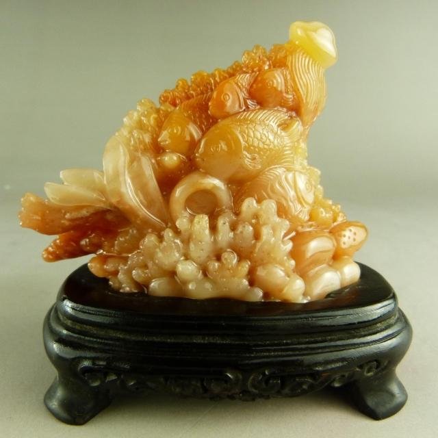 A Chinese Yellow Soapstone Carving: A Chinese Yellow Soapstone fish Carving meaning wealthy every year , size: 8.7 X 4.7 X 2.1 CM