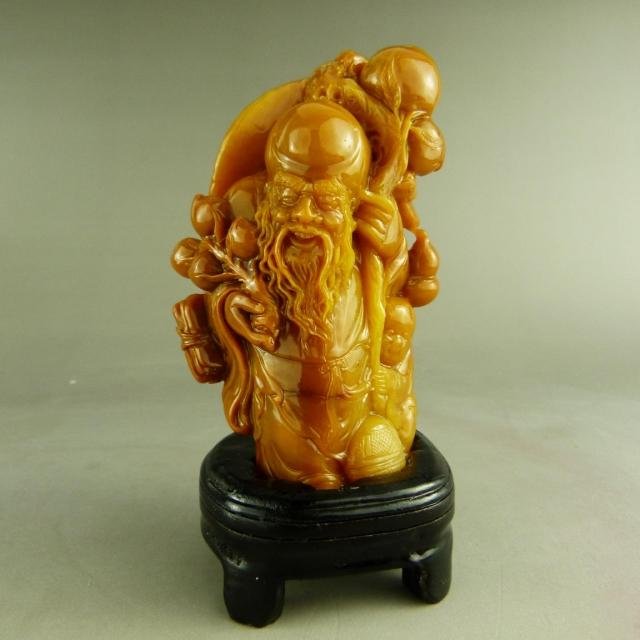 A Chinese Yellow Soapstone Shoulao Carving: A Chinese Yellow Soapstone Shoulao Carving , size: 10.5 X 6.3 X 4.5 CM