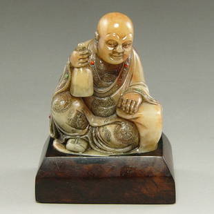 An Old Chinese Sopastone Luohan Carving: An Old Chinese Sopastone Luohan Carving, Qing Dynasty , size: 13 X 11 CM