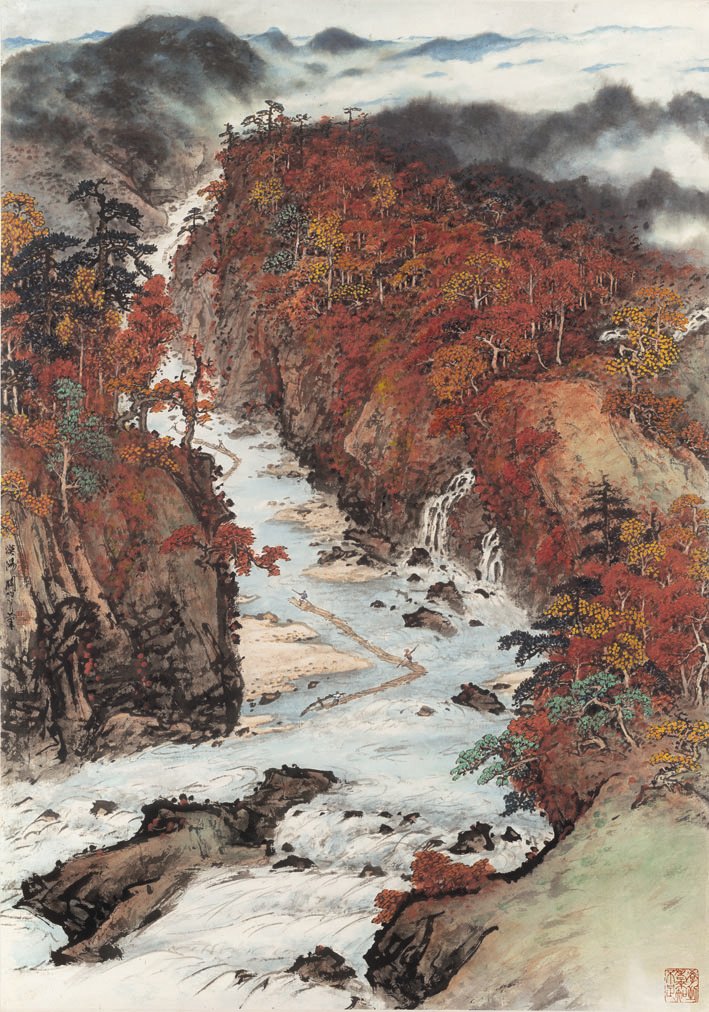 Chinese Water Color Painting: Chinese Water Color Painting signed Guan Shan Yue , size: 116 X 81 CM