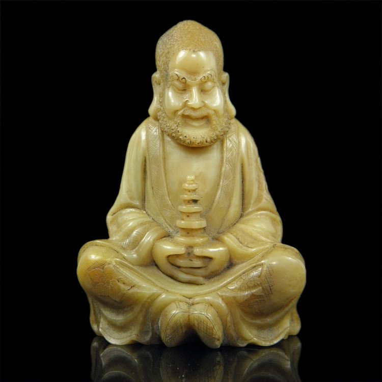 Old Soapstone Luohan Carving: Old Soapstone Luohan Carving ,Late Qing period , size: 7.5 X 5.3 X 3 CM