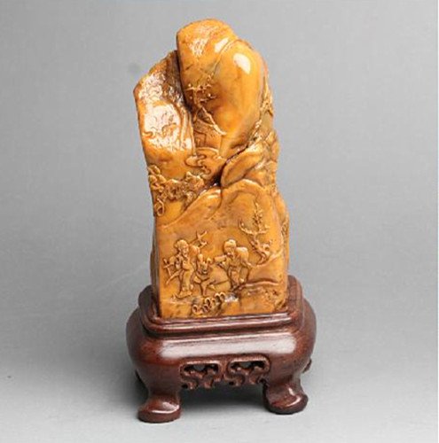 Old Chinese Soapstone Carving: Old Chinese Soapstone Carving with figures and landscape motif , size:7.5 X 3.5 X 3 CM