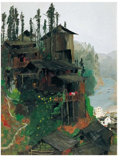 Wu Guanzhong Collotype Limited Edition Print: Wu Guanzhong Collotype Limited Edition Print , original painting : 《侗家山寨 》 , size: 60 X 45 CM