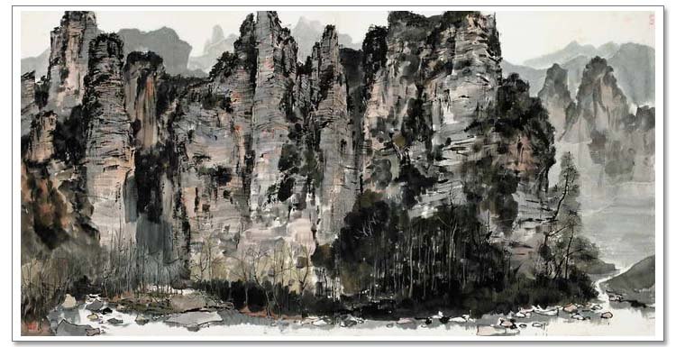 Wu Guanzhong Collotype Limited Edition Print: Wu Guanzhong Collotype Limited Edition Print , original painting : 《张家界马鬃岭》, size: 68 X 132 CM