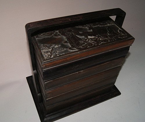 Fine Old Chinese Rosewood 5- Layer food Case: Fine Old Chinese Rosewood 5- Layer food Case , Qing Period , size: 29.5 X 20 X 29 CM including handle
