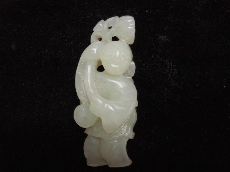 Fine Old Chinese White Jade Carved Tongzi Pendant (1 of 5)