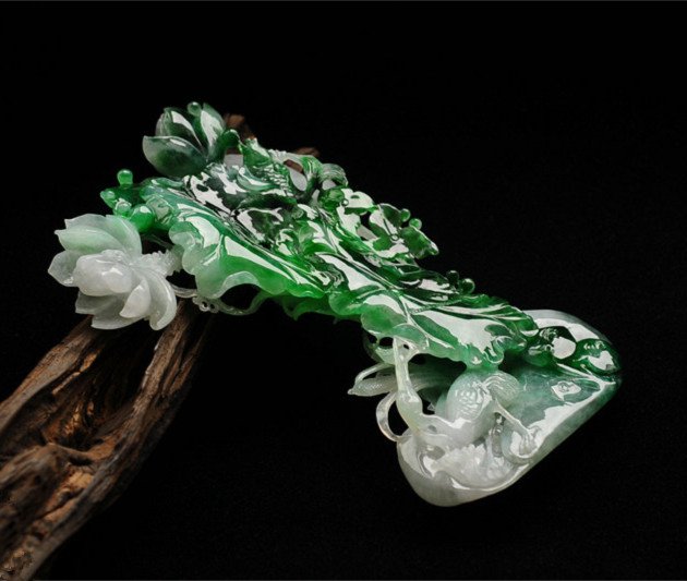 Extremely Rare Chinese Icy Jadeite Flower  Carving (1 of 10)