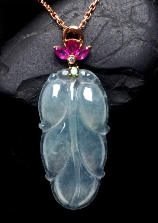 Fine Certified Natural Icy Jadeite Leaf Pendant (1 of 7)