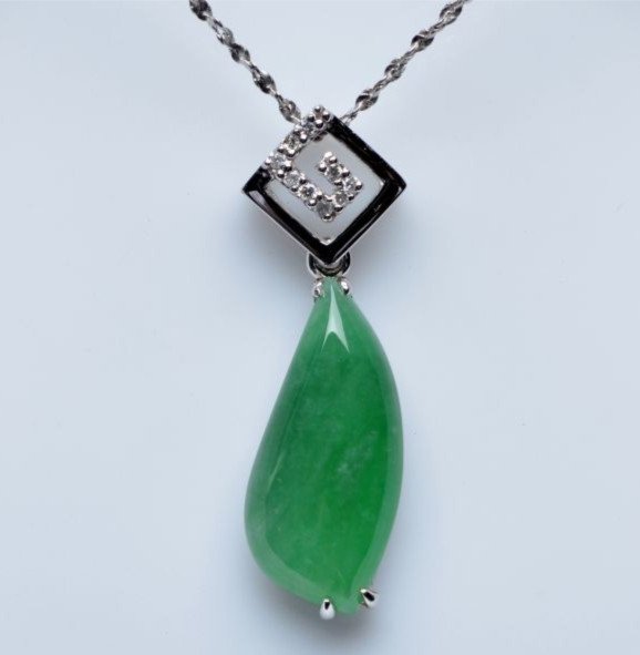 Fine Chinese 18K Diamond Inlaid Natural Jadeite Pendant (1 of 5)