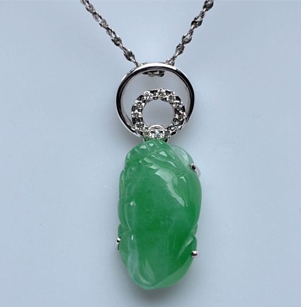 Fine Chinese 18K Diamond Inlaid Natural Jadeite Pendant (1 of 4)