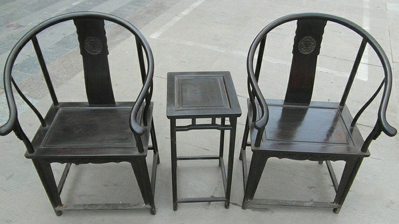 Set of Old Chinese Zitan Wood Chair and Tea Table (1 of 8)