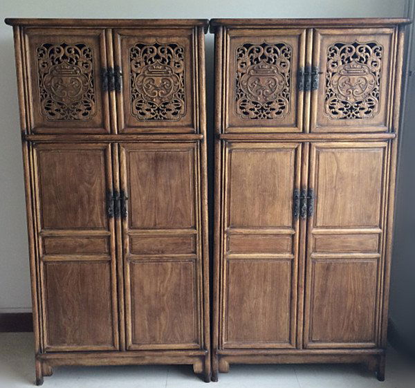 Pair of Old Chinese Huanghuali Wood Carved Cabinet (1 of 9)