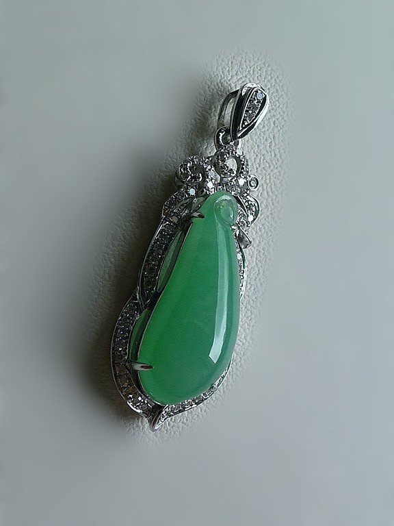 Certified Chinese 18K Diamond Icy Jadeite Pendant (1 of 8)