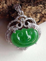 Certified Chinese 18K Diamond Icy Jadeite Pendant