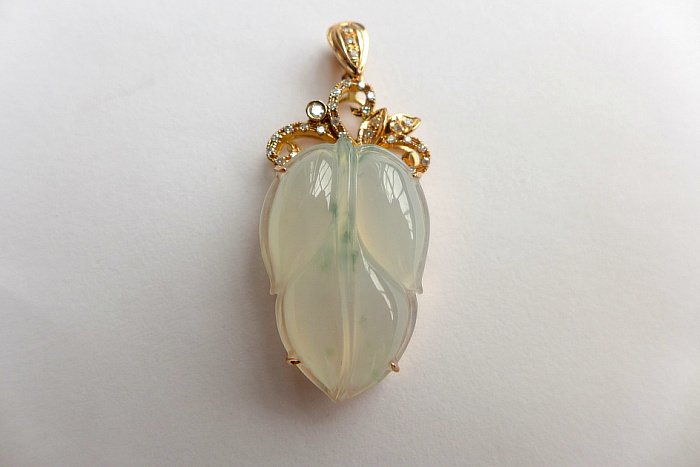 Chinese Certified 18K Diamond Icy White Jadeite Pendant (1 of 8)