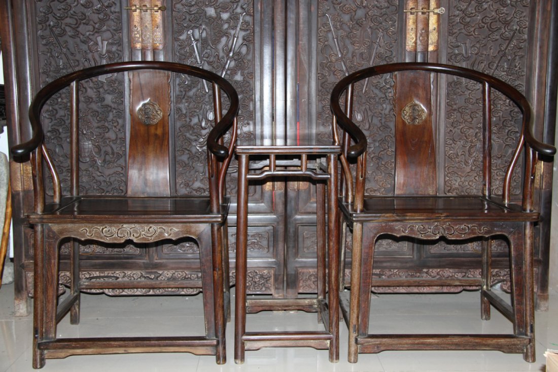 Set of Old Chinese IndianZitan Wood Chair and Tea Table (1 of 10)
