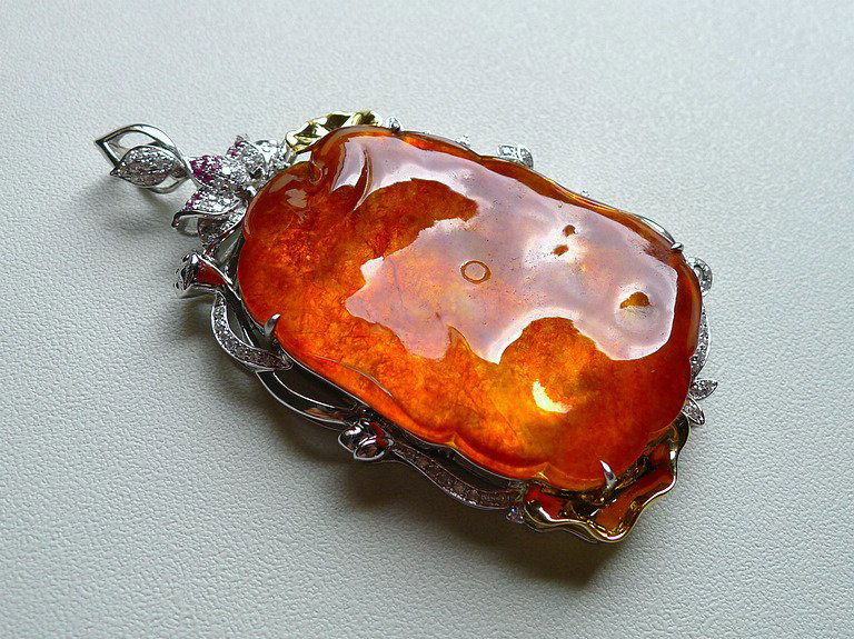 Fine Chinese 18K Diamond Inlaid Natural Jadeite Pendant (1 of 10)